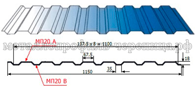 Профнастил (профлист) МП - 20 х 1100 А, В